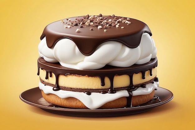 Векторная реалистичная изолированная иллюстрация шоколадного пирога с молочным суфле, шоколадным маршмеллоу