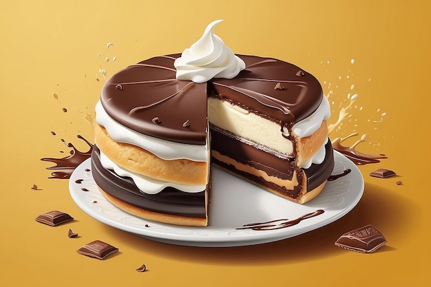 Vector realistic isolated illustration of choco pie with milk souffle Chocolate coated marshmallow