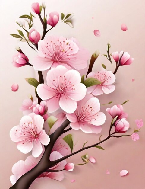 vector realistic sakura branch white background