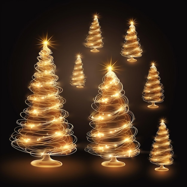 vector realistic set of spiral light christmas tree