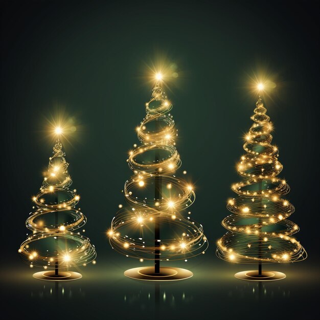 vector realistic set of spiral light christmas tree