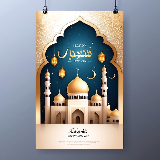 Photo vector realistic vertical poster template for islamic new year celebration