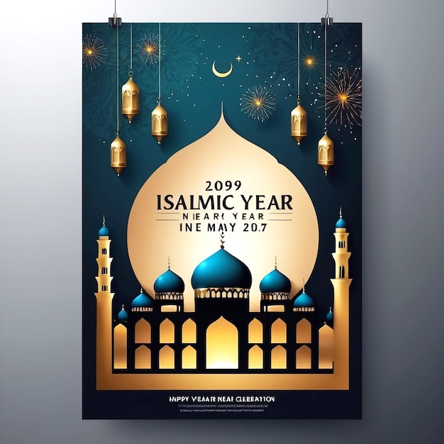 이슬람 신년 축하 를 위한 터 현실적 인 수직 포스터 템플릿