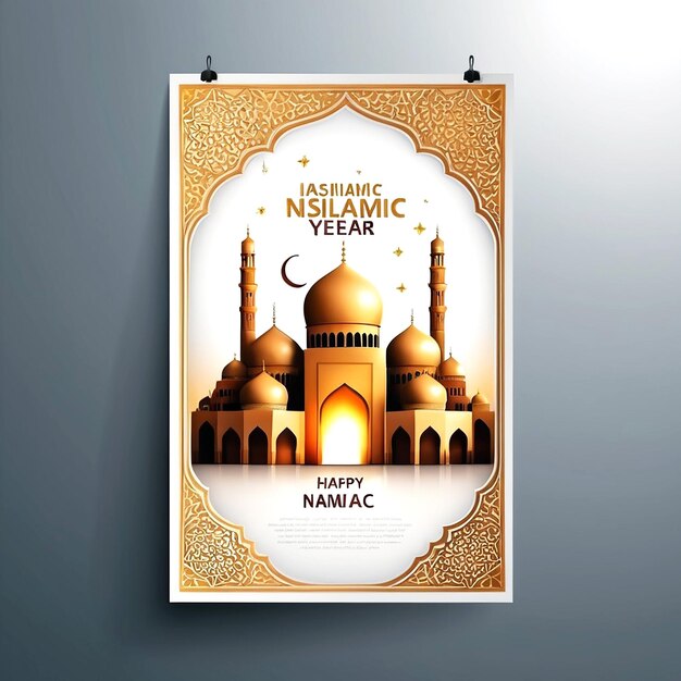 Foto vector realistische verticale poster sjabloon voor de islamitische nieuwjaarsviering