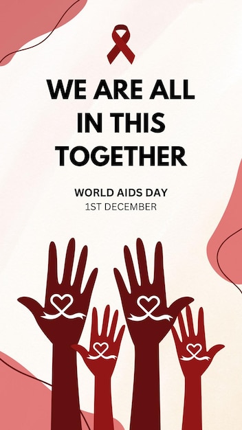 Vector red ribbon aids symbol hanging on finger for world aids day illustration