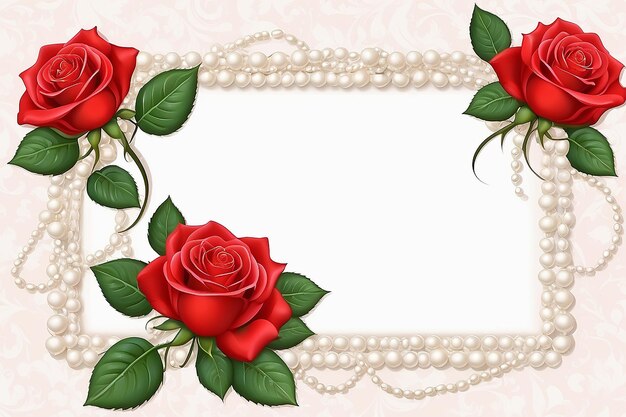 Vector red rose and pearls frame