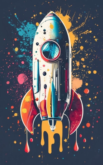 Vector Rocket Illustration for T shirt design Digital Art Background Water Color Splashes