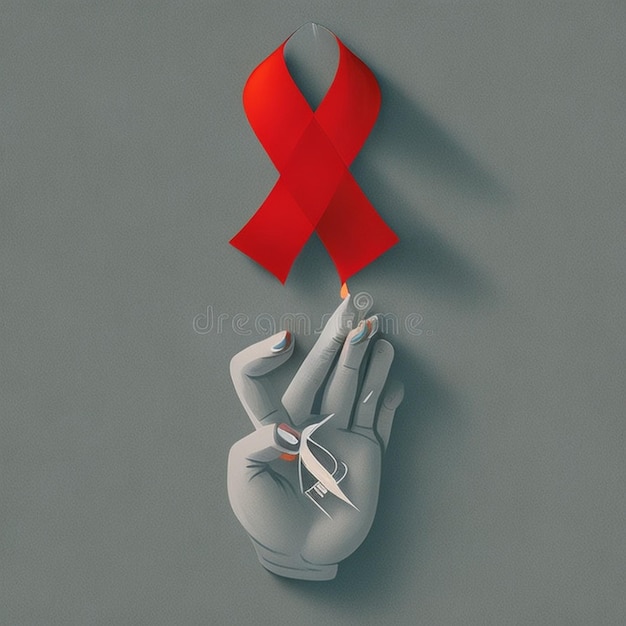 Vector rood lint hulpmiddelen symbool hangen op de vinger voor wereld aids dag illustratie