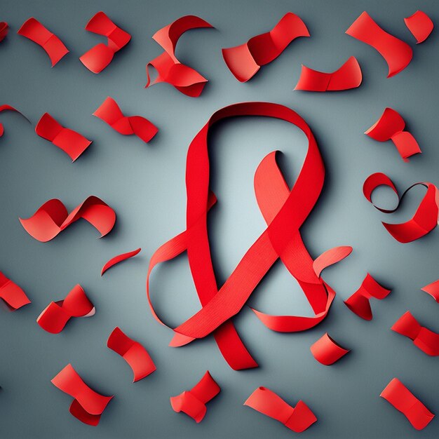 Foto vector rood lint hulpmiddelen symbool hangen op de vinger voor wereld aids dag illustratie