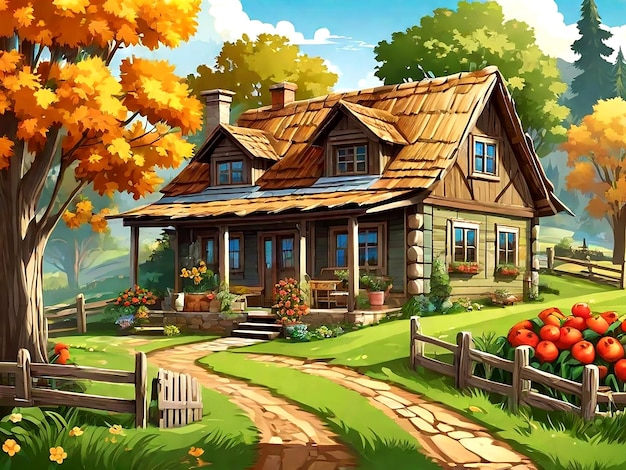 Vector A rural house scene AI_Generated