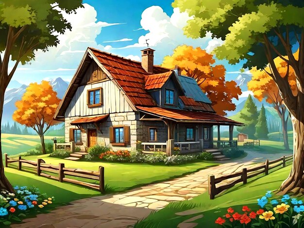 Vector A rural house scene AI_Generated