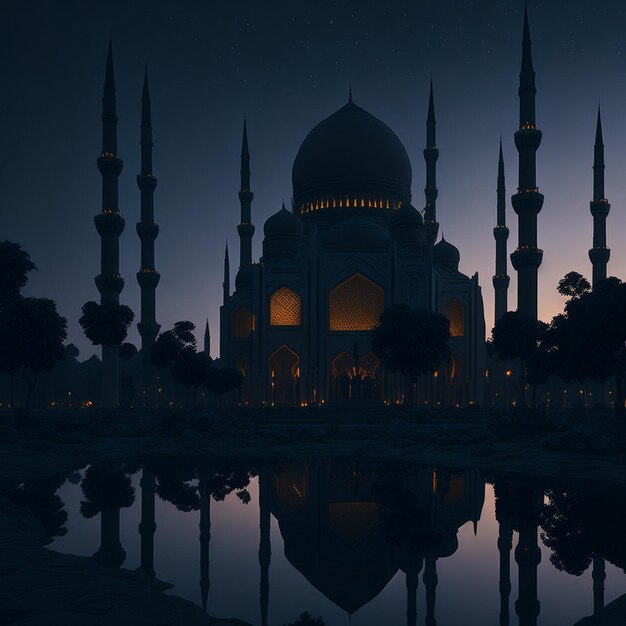 vector scene with mosque at twilight