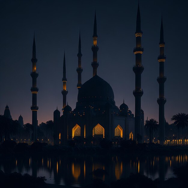 vector scene with mosque at twilight