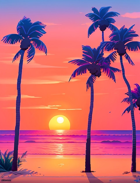 Vector scenery of sunset on the beach generate by ai