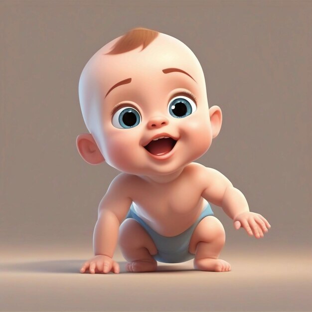 Vector schattige baby kruipende cartoon personage 3D-ontwerp