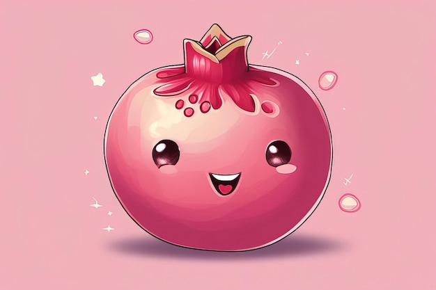 vector schattige cartoon roze granaatappelfruit met kroon