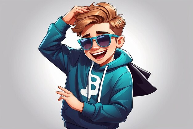 Vector schattige coole jongen dabbing pose cartoon vector icoon illustratie mensen mode icoon concept geïsoleerd