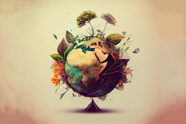 Vector schets van de planeet aarde Eco concept Dag van de aarde concept vintage Illustratie van Earth Globe met planten en bomen Earth Nature illustratie Generatieve Ai