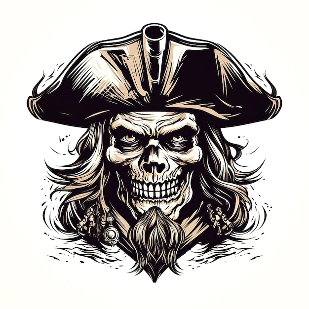 Photo vector screaming skull pirate illustration generated by ai