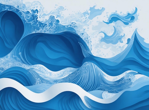 vector sea waves blue papercut style background