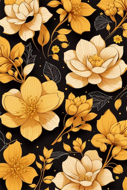 Vector seamless flower pattern on yellow backgrounds