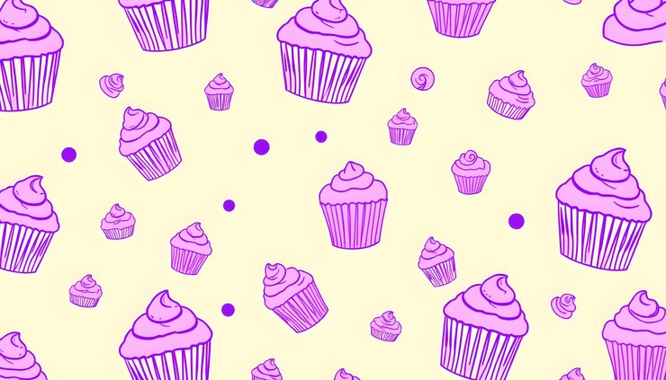 Photo vector seamless pattern purple cupcake lineart background design isolated with white highlights