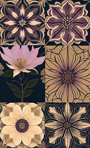 クレマチスの花とシームレスなパターン ベクトル