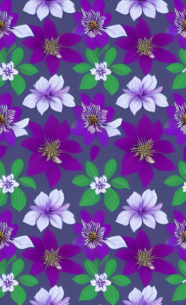 Vector seamless pattern with flowers clematis