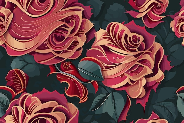 Vector seamless Rose flower pettern retro texture