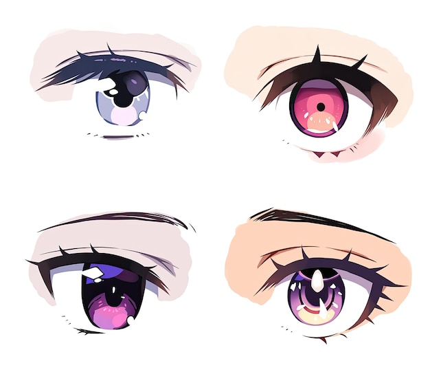 Vector set of beautiful female anime eyes with different colors Vector illustration