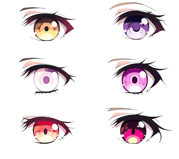 Photo vector set of beautiful female anime eyes with different colors vector illustration