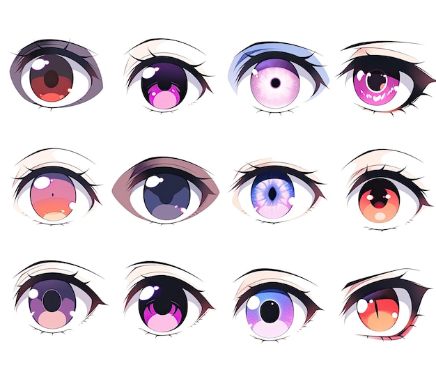 Photo vector set of beautiful female anime eyes with different colors vector illustration