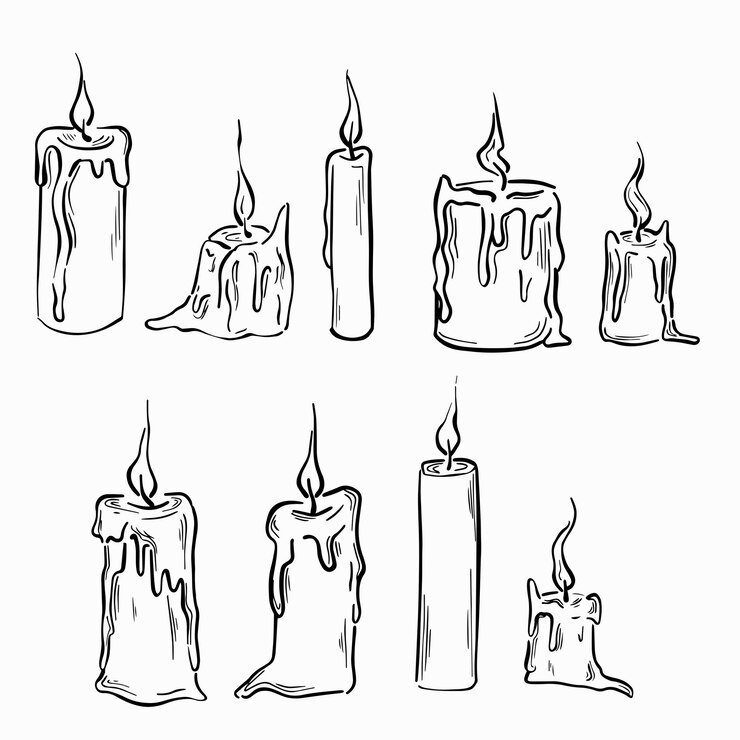 Foto vector set brandende vuur kaars continue lijn tekening silhouet vector afbeelding logo icoon icoon