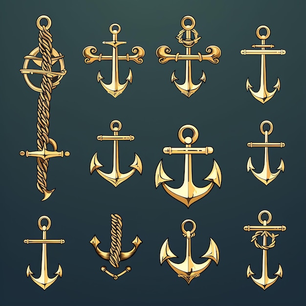 Vector set of different types of steel anchors icon