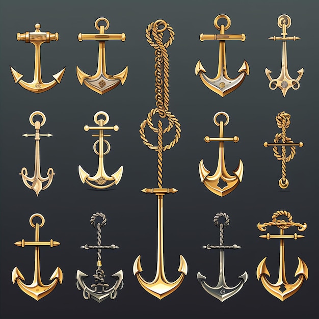 Photo vector set of different types of steel anchors icon