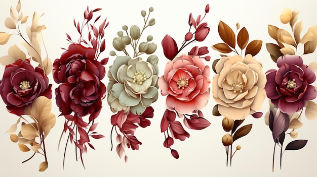 vector set of flower arrangements flower maroon gre