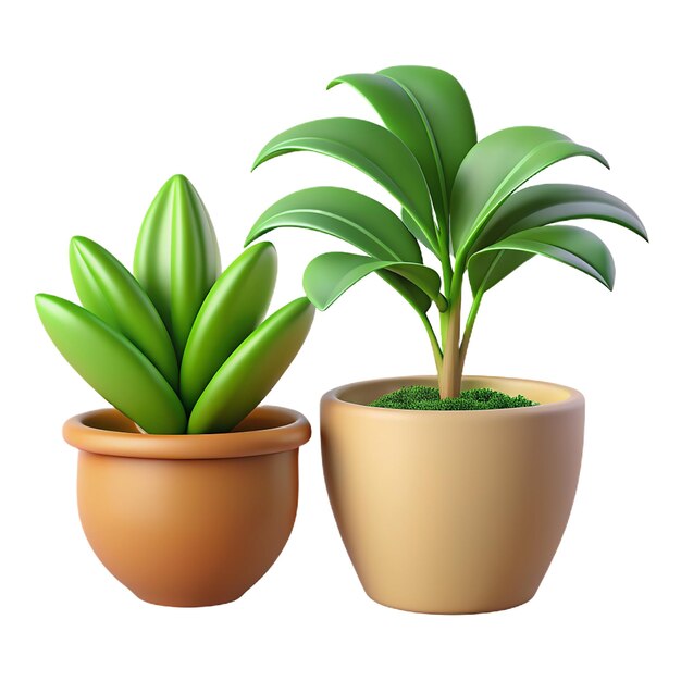 Photo vector set houseplant chlorophytum and ficus in pot realistic tree front view 3d illustration green of indoor plant isolated on white background