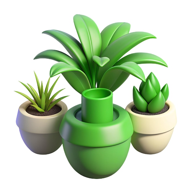Photo vector set houseplant chlorophytum and ficus in pot realistic tree front view 3d illustration green of indoor plant isolated on white background