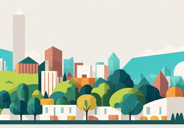 Vector set of illustration in simple minimal geometric flat style city landscape elements buildi