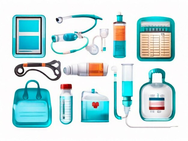 Vector Set of medical supplies The concept of healthcare treatment and recovery Hospital elements for your design