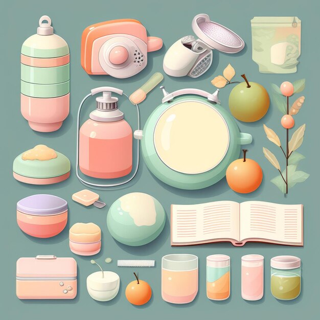 Vector set met natuurlijke cosmetica en accessoires