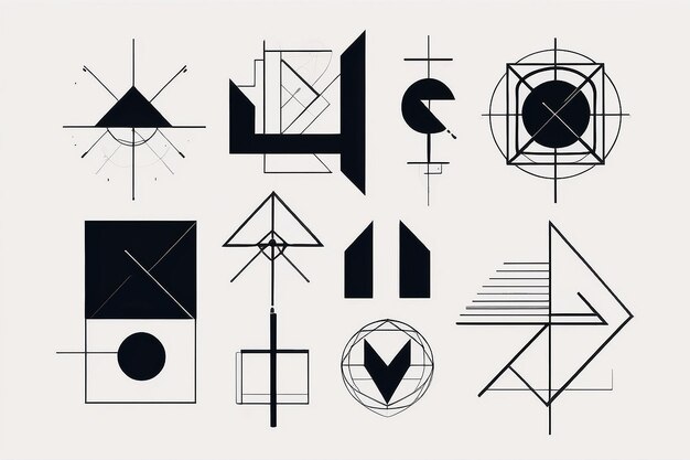 Photo vector set of minimalism geometric bauhaus style symbol design elements stock illustration