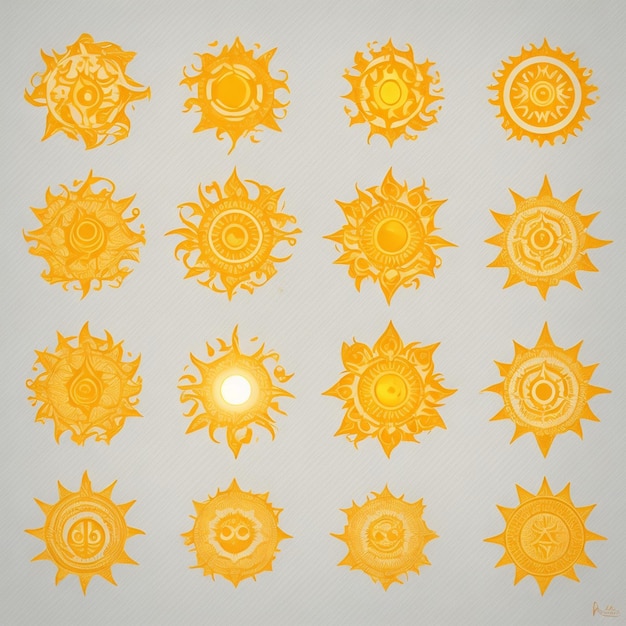 vector set of nine sun shapes icons in different styles