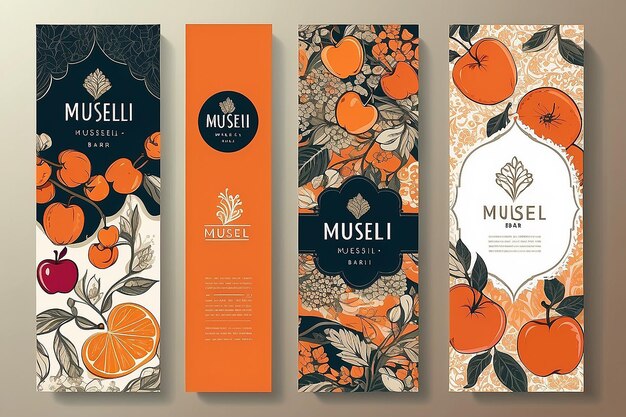 Vector set of templates packaging muesli bar label banner poster identity