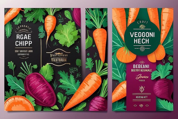 ベクトルセットのテンプレート パッケージ ベジタリアン食品ラベル バナー ポスター アイデンティティ ブランド