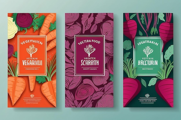 Векторный набор шаблонов упаковки вегетарианской пищевой этикетки баннер плакат идентичность брендинга