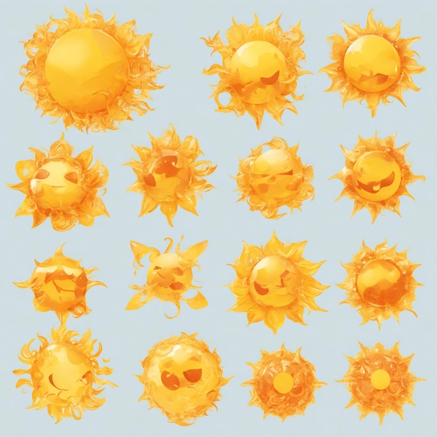 vector set of tweleve shiny sun in different shapes