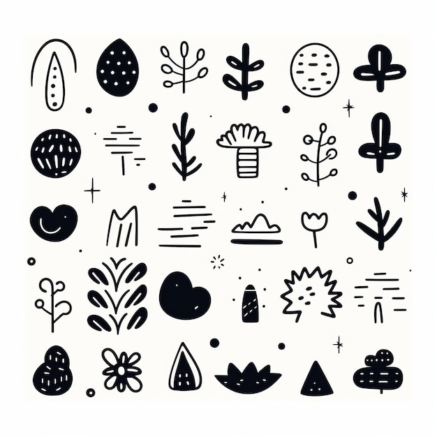 Vector set van met de hand getekende doodle harten cirkels stippen bloemen en andere elementen voor Valentijnsdag