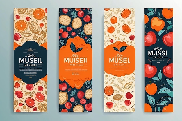 Vector set van sjablonen verpakking muesli bar label banner poster identiteit