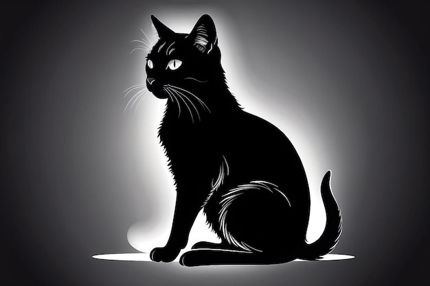 Vector silhouette sitting cat on white background Isolated decorative monochrom